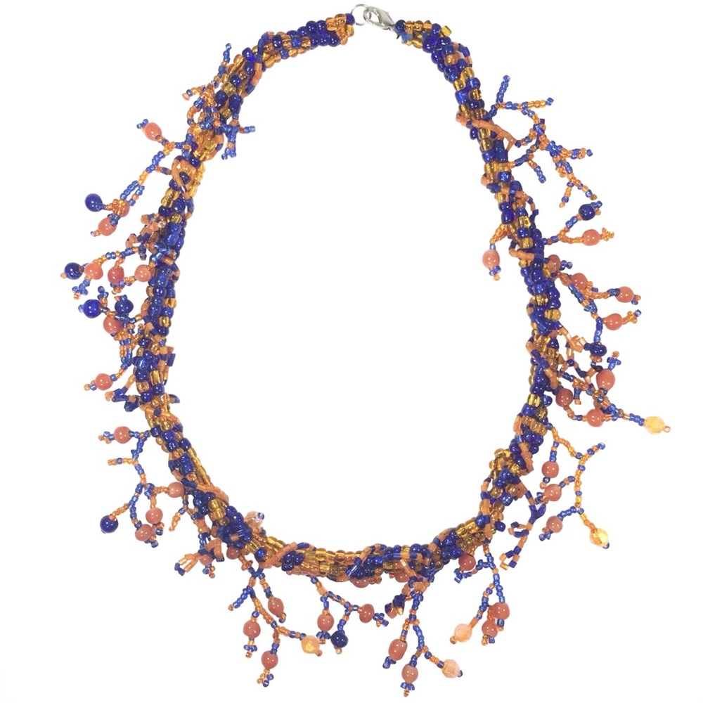 Orange Blue Crazy Drop Random Seed Bead Necklace